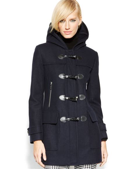 michael michael kors hooded front toggle wool blend coat|Michael Kors belted walker coat.